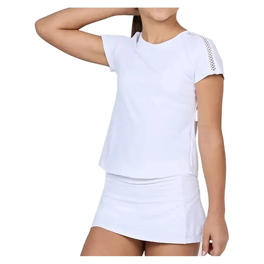 Girls' Short Sleeve Tennis Top White-Apparel-Sofibella-4094TRE-WHTU25-Tennis Express