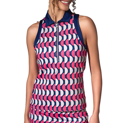 inPhorm NYC Ava Sleeveless Women's Golf & Tennis Polo Top - Geo Print/Ink