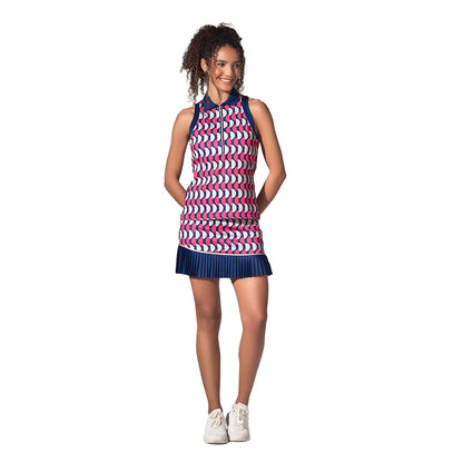 inPhorm NYC Ava Sleeveless Women's Golf & Tennis Polo Top - Geo Print/Ink
