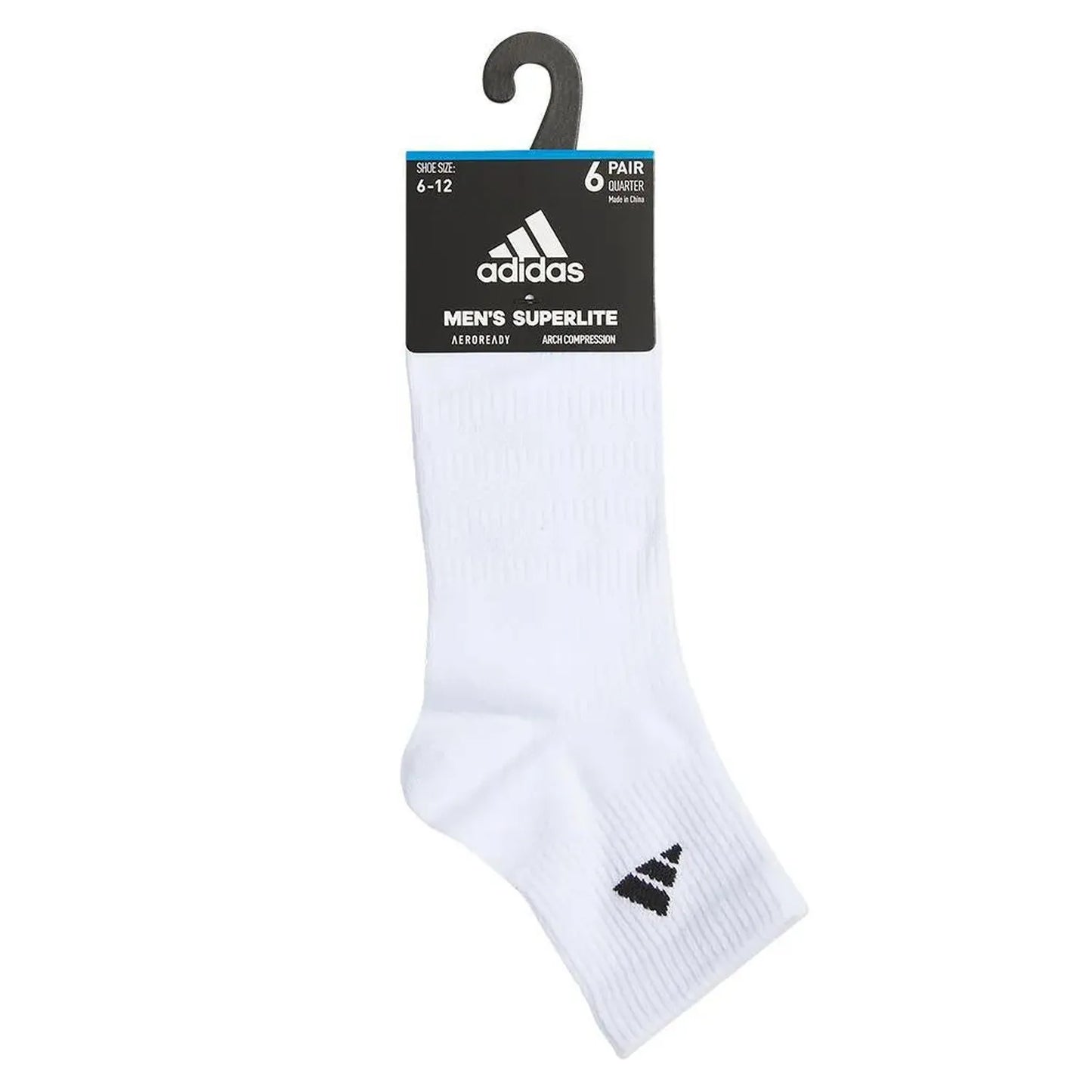 Men's Superlite 3.0 6 Pack Quarter Tennis Socks White and Black