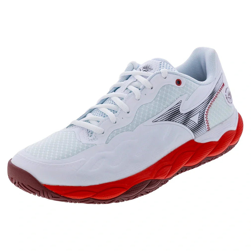 Men's Wave Enforce Court AC Tennis Shoes White and Fiery Red-Footwear-Mizuno-550075-001Rcopy-Tennis Express