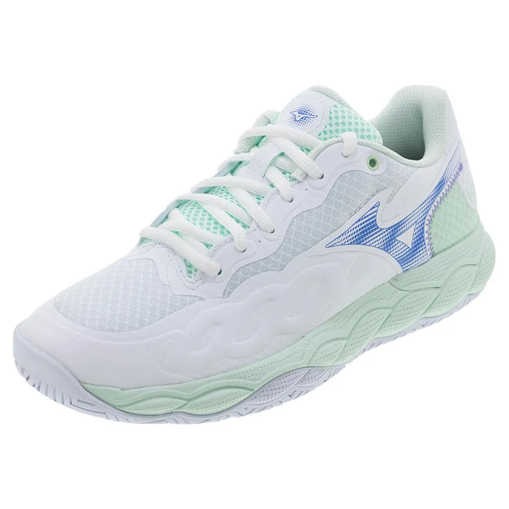 Women's Wave Enforce Court Tennis Shoes White and Frontier Blue-Footwear-Mizuno-550076-005HS25-1-Tennis Express