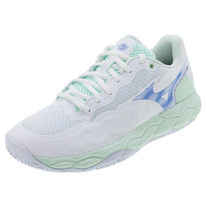 Women's Wave Enforce Court Tennis Shoes White and Frontier Blue-Footwear-Mizuno-550076-005HS25-1-Tennis Express