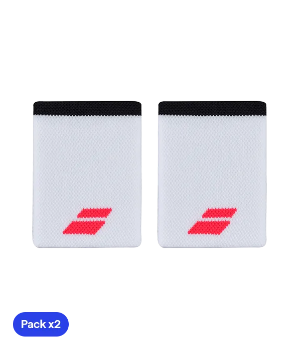 Wristband Babolat Jumbo Blancas Logo Rojo (Pack x2)