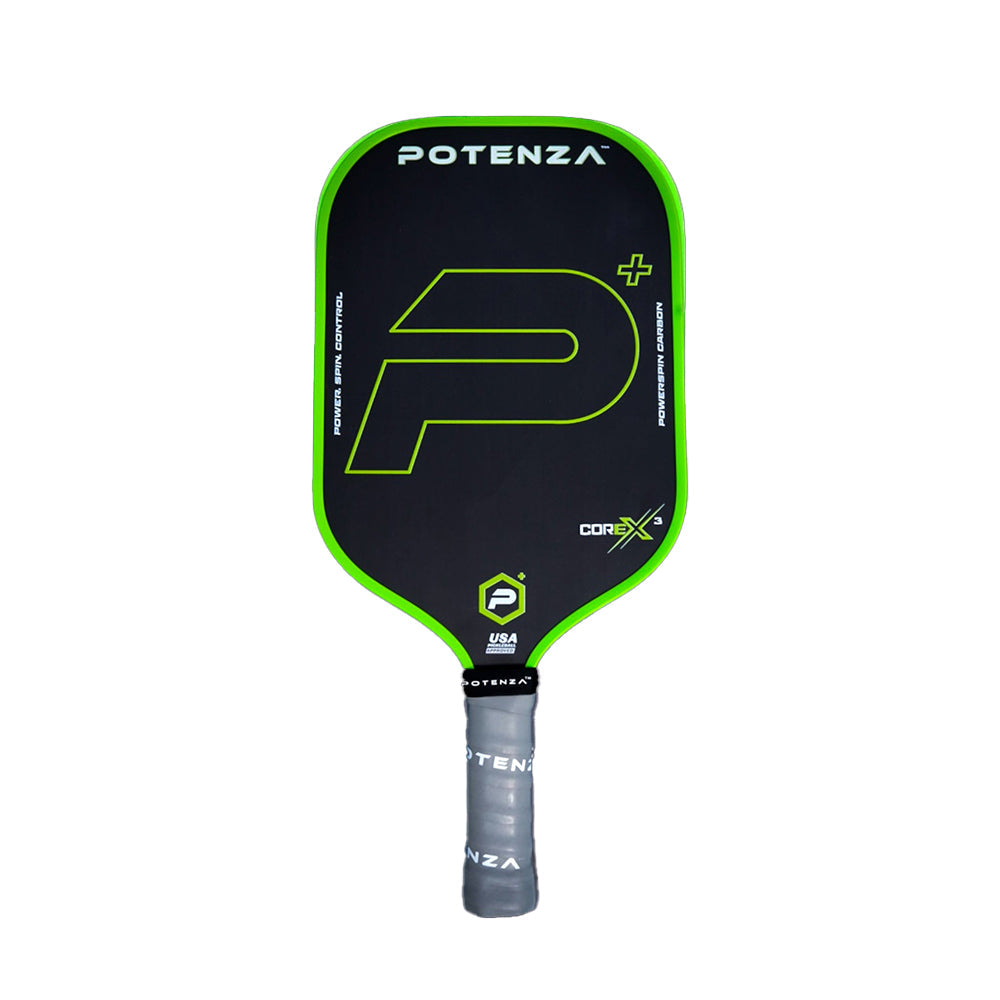 Potenza Pickleball P+ PowerSpin Carbon COREx3 Pickleball Paddle | Neon Green | Elongated Face