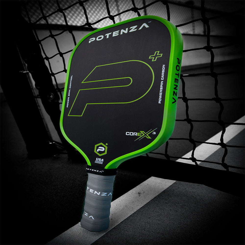 Potenza Pickleball P+ PowerSpin Carbon COREx3 Pickleball Paddle | Neon Green | Elongated Face