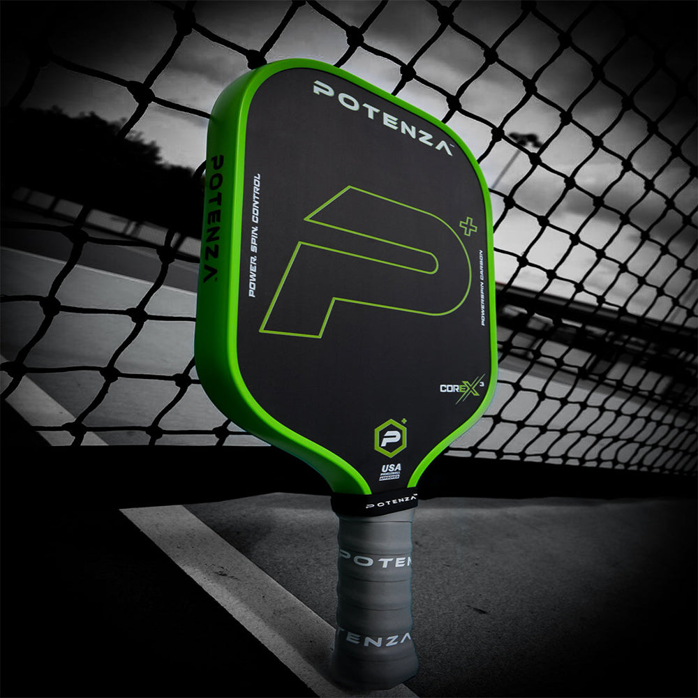 Potenza Pickleball P+ PowerSpin Carbon COREx3 Pickleball Paddle | Neon Green | Elongated Face