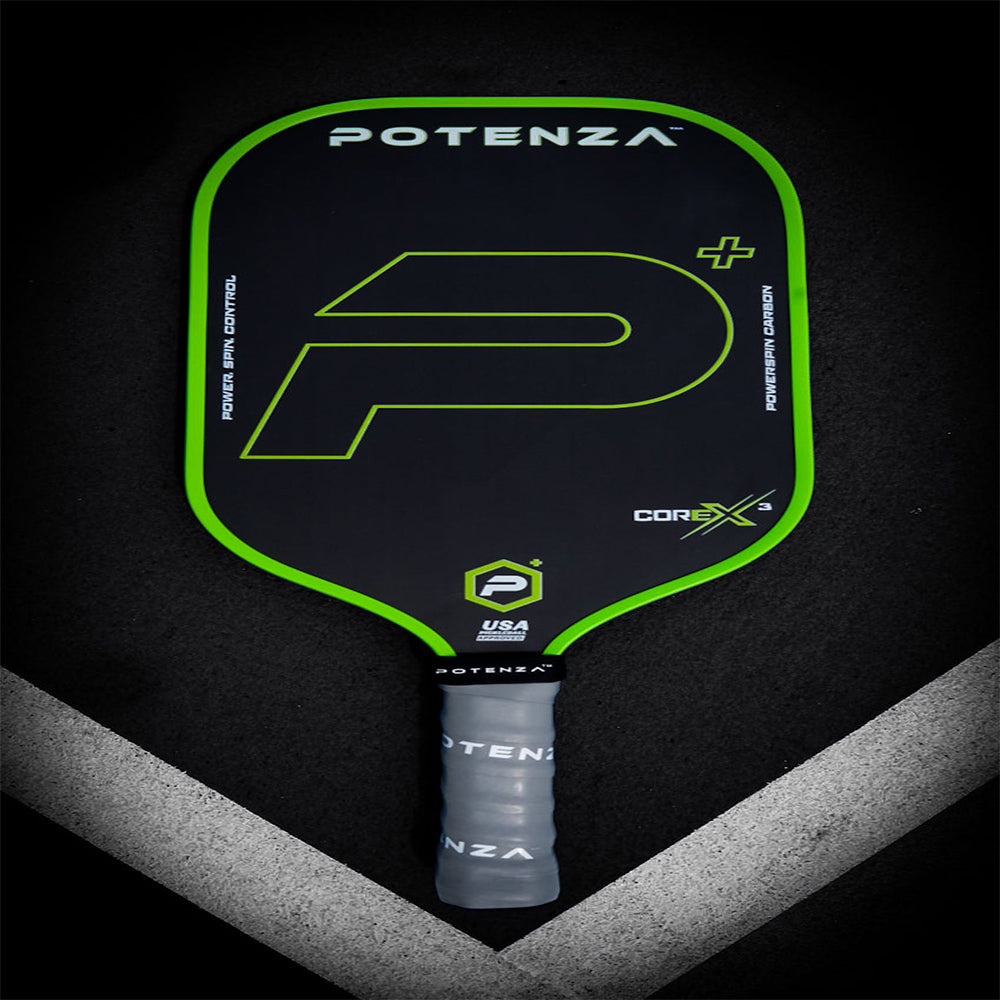 Potenza Pickleball P+ PowerSpin Carbon COREx3 Pickleball Paddle | Neon Green | Elongated Face