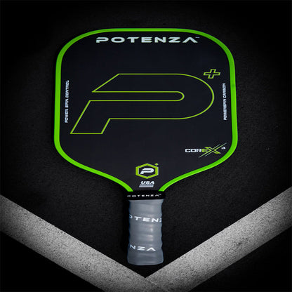Potenza Pickleball P+ PowerSpin Carbon COREx3 Pickleball Paddle | Neon Green | Elongated Face