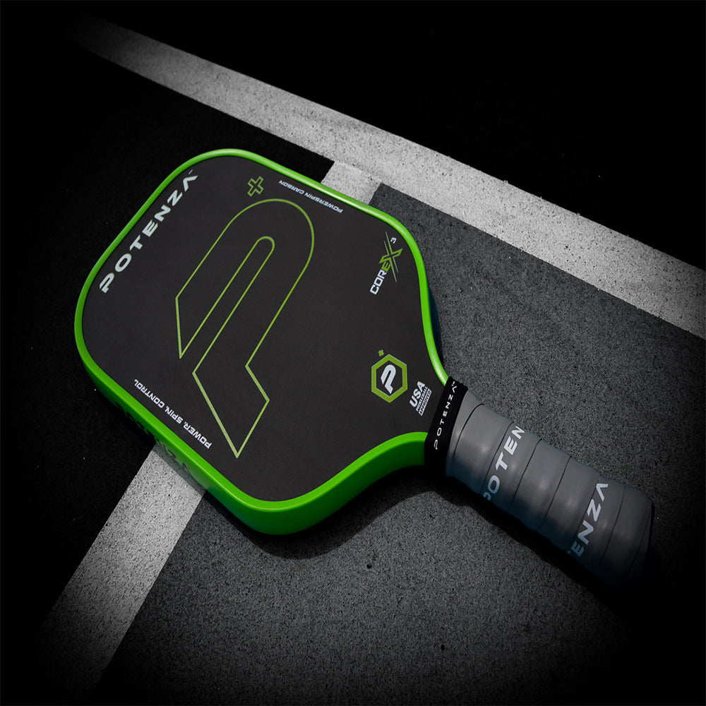 Potenza Pickleball P+ PowerSpin Carbon COREx3 Pickleball Paddle | Neon Green | Elongated Face