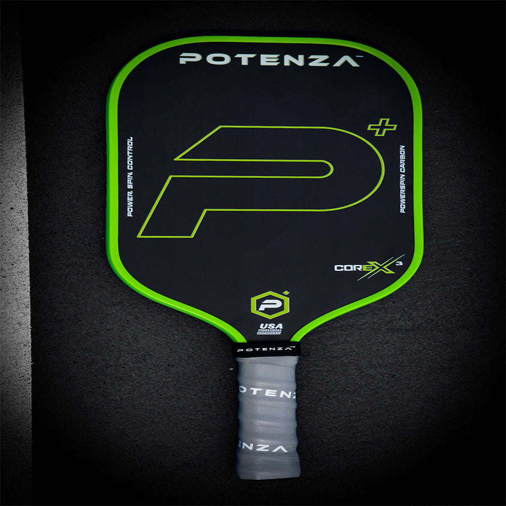 Potenza Pickleball P+ PowerSpin Carbon COREx3 Pickleball Paddle | Neon Green | Elongated Face