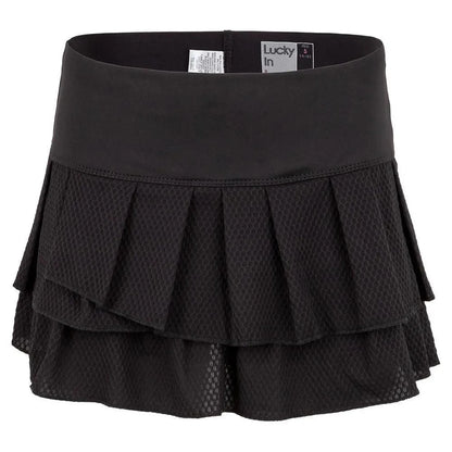 Women's Wavy Pleat Tier Tennis Skort-Apparel-Lucky In Love-93558-001_BLACK-L-Tennis Express