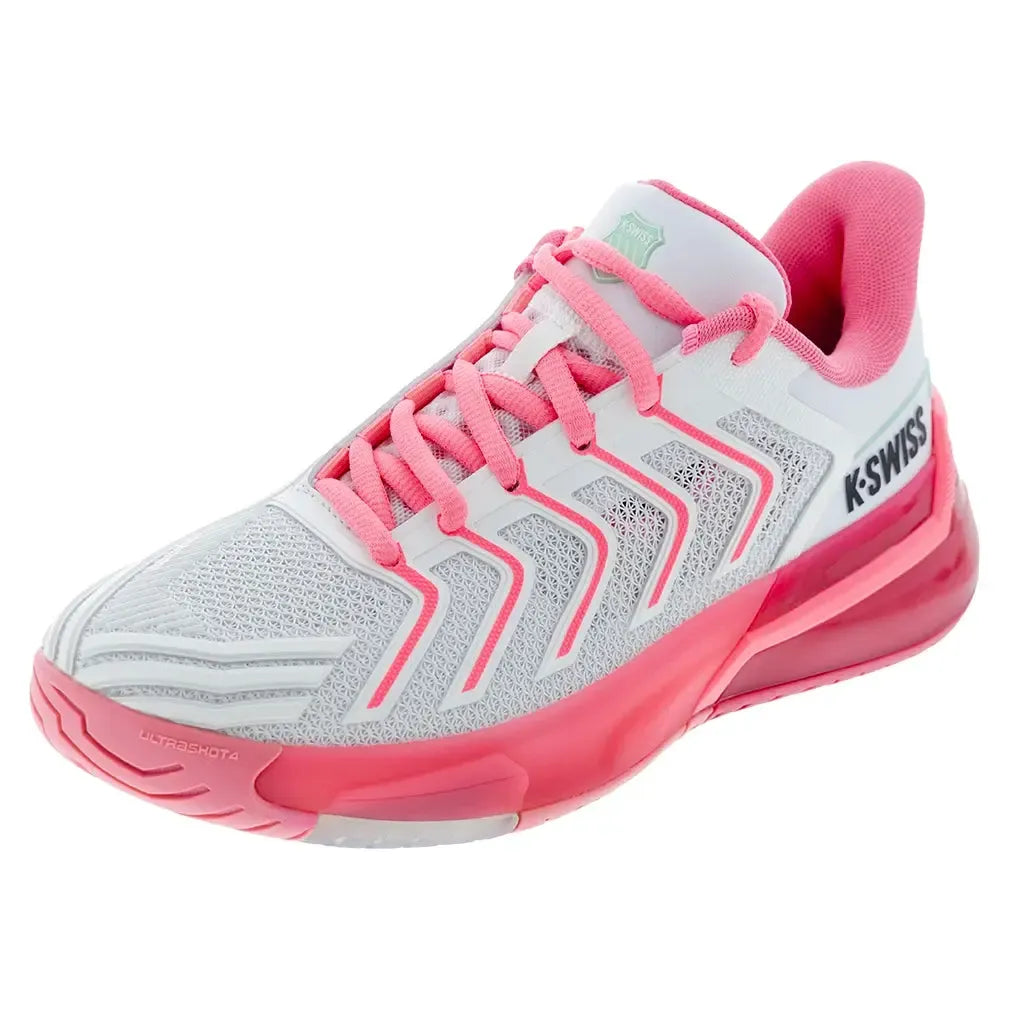 Women's Ultrashot 4 Tennis Shoes White and Neon Pastel Pink-Footwear-K-Swiss-94437-162F25copy-Tennis Express