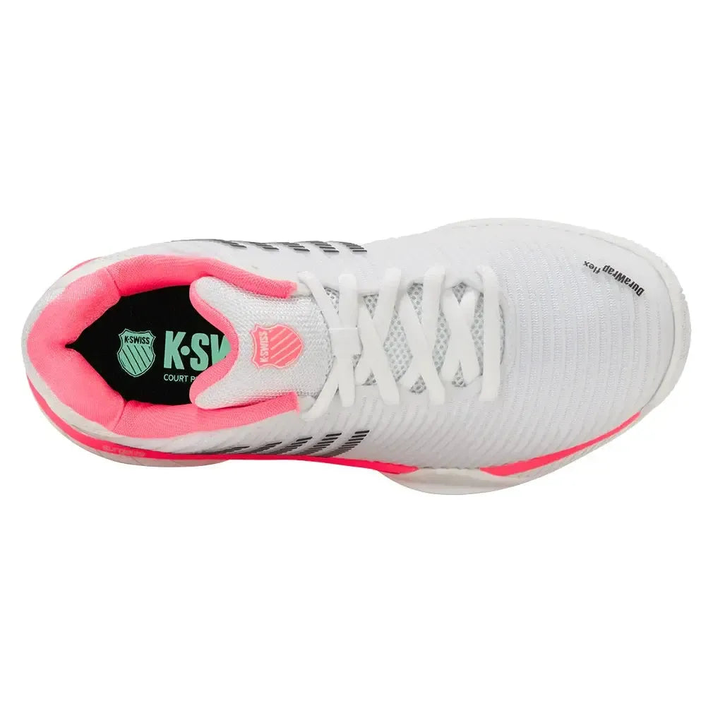 Women's Hypercourt Express 2 D Width Tennis Shoes White and Neon Pastel Pink