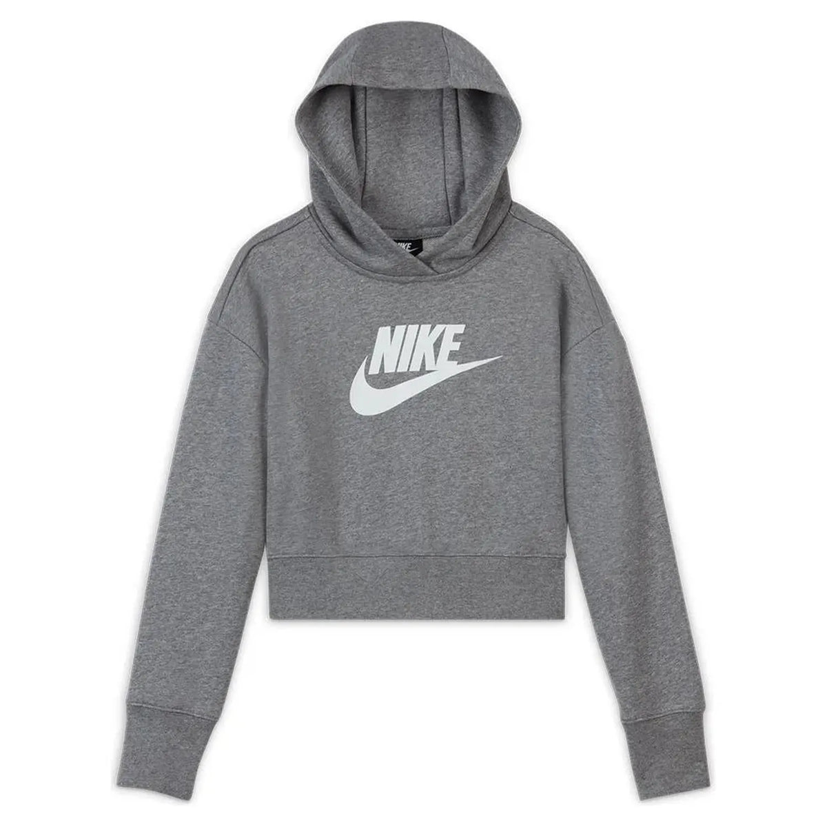 Girls' Sportswear Club French Terry Cropped Hoodie Carbon Heather and White