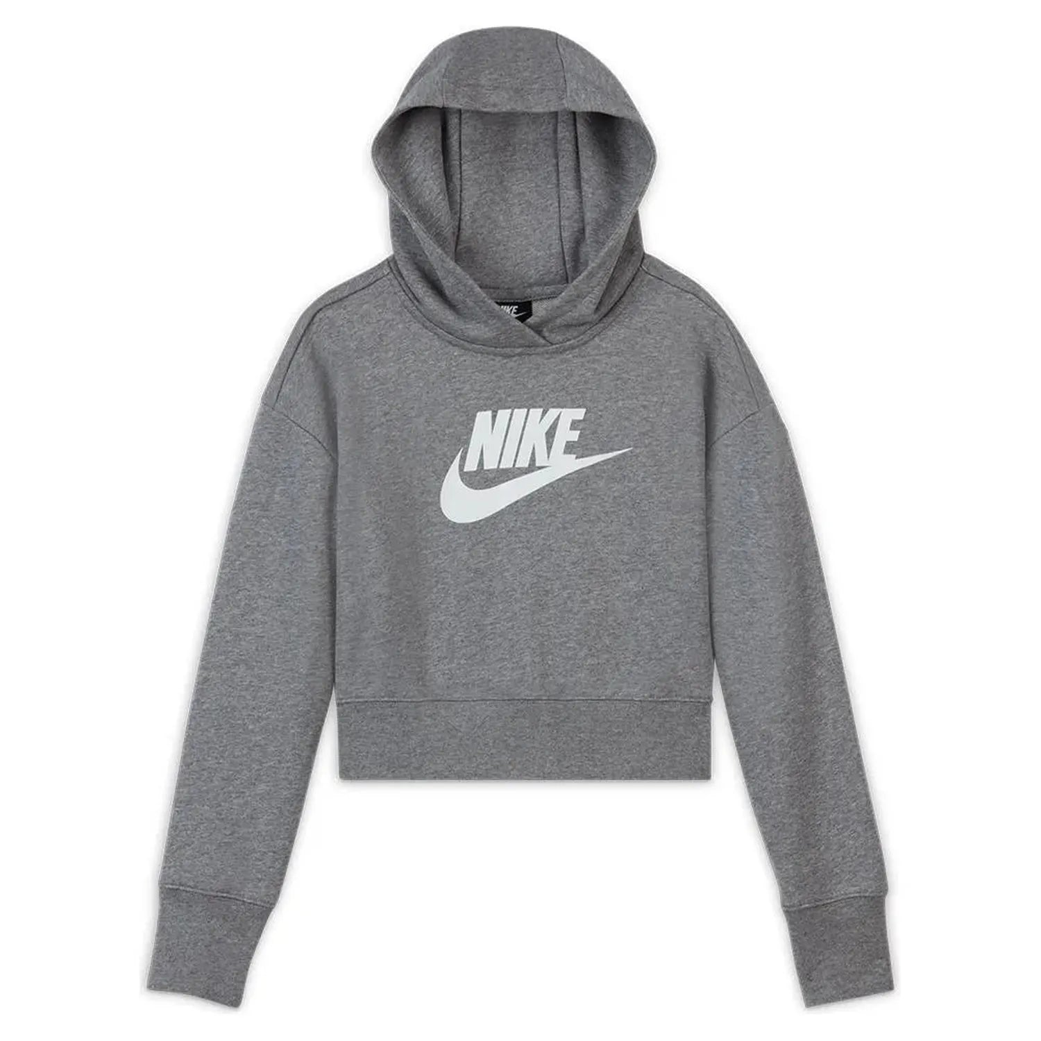 Girls' Sportswear Club French Terry Cropped Hoodie Carbon Heather and White