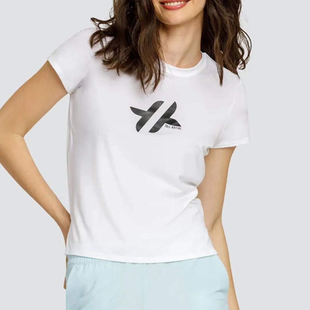 Women's Bijou Short Sleeve Tennis Top White with Logo-Apparel-Tail-AX3164-WWL7F24-Tennis Express