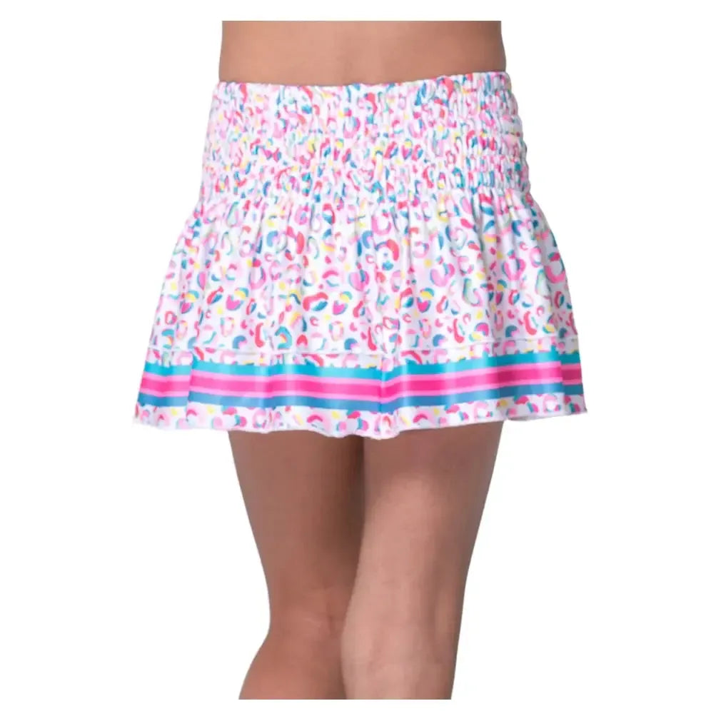 Girls' Cheetah Drip Smocked Tennis Skort Mulberry