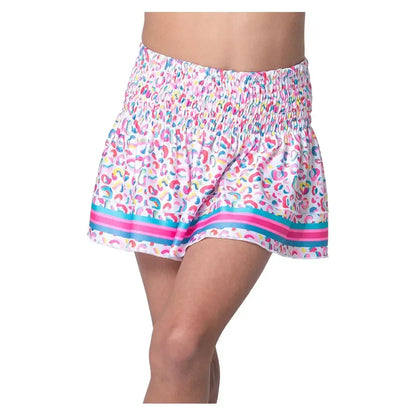Girls' Cheetah Drip Smocked Tennis Skort Mulberry-Apparel-Lucky In Love-B134-24E955F25-1-[Sku]-Tennis Express