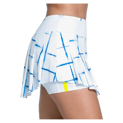 Women's Shibori Plaid 13.5 Inch Tennis Skort White and Royal