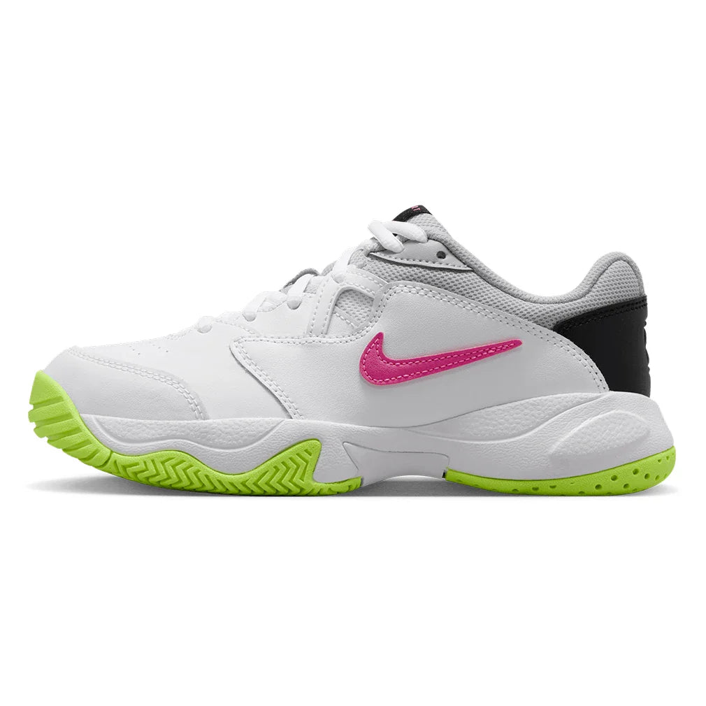 Juniors' Court Lite 2 Tennis Shoes White and Laser Fuchsia