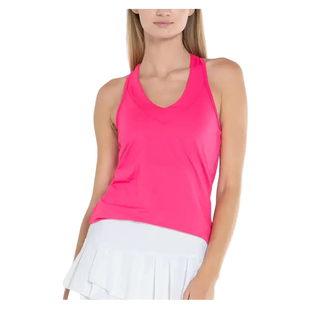 Women's V-Neck Tennis Tank with Bra-Apparel-Lucky In Love-645 Shocking Pink-XS, [current_file_name-Tennis Express