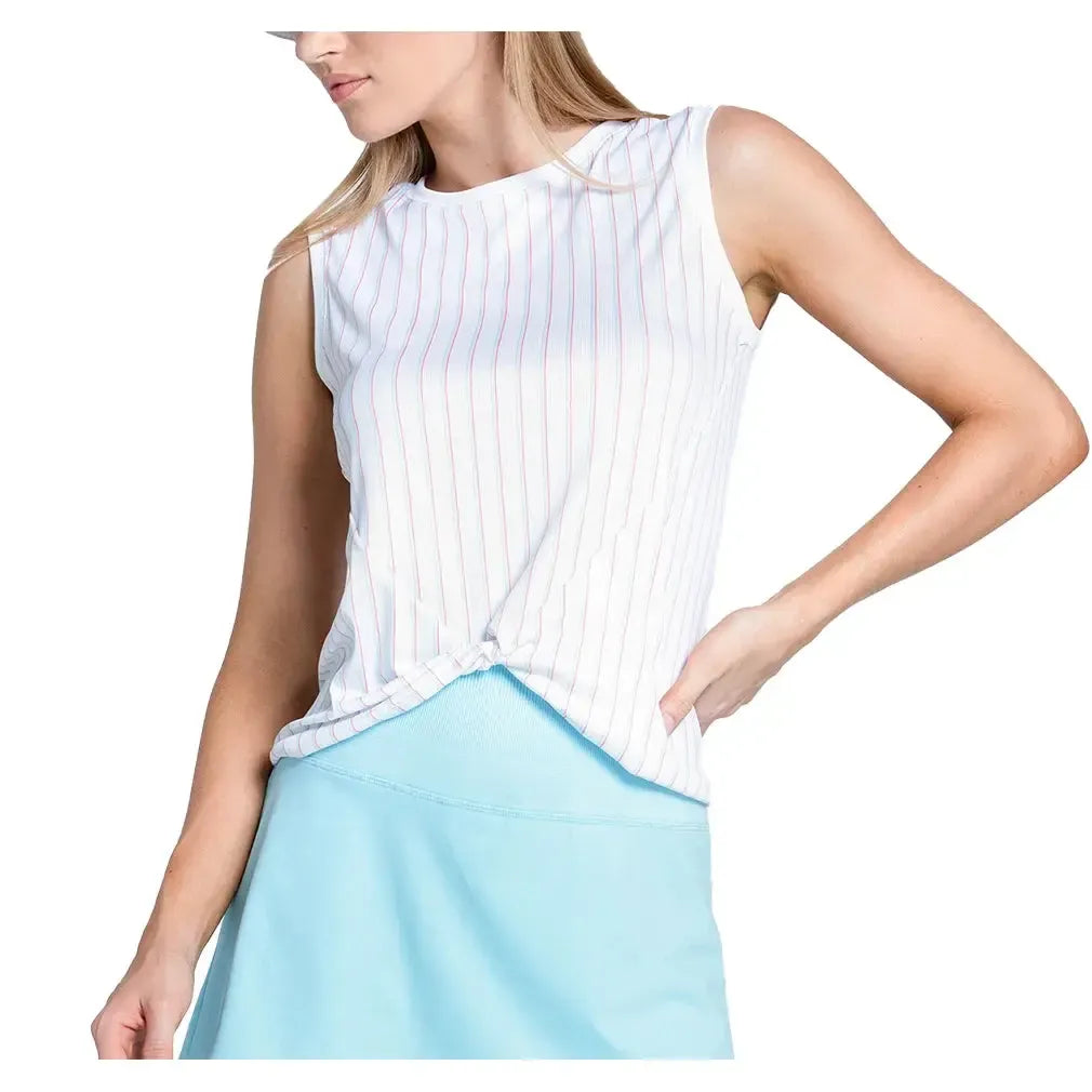 Women's Retro Stripe Twist Front Tennis Tank White-Apparel-Lucky In Love-CT701-91A110U25-3-1-[Sku]-Tennis Express