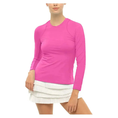 Women's LUV Breeze Long Sleeve Tennis Crew-Apparel-Lucky In Love-CT908-B-Taff-Tennis Express