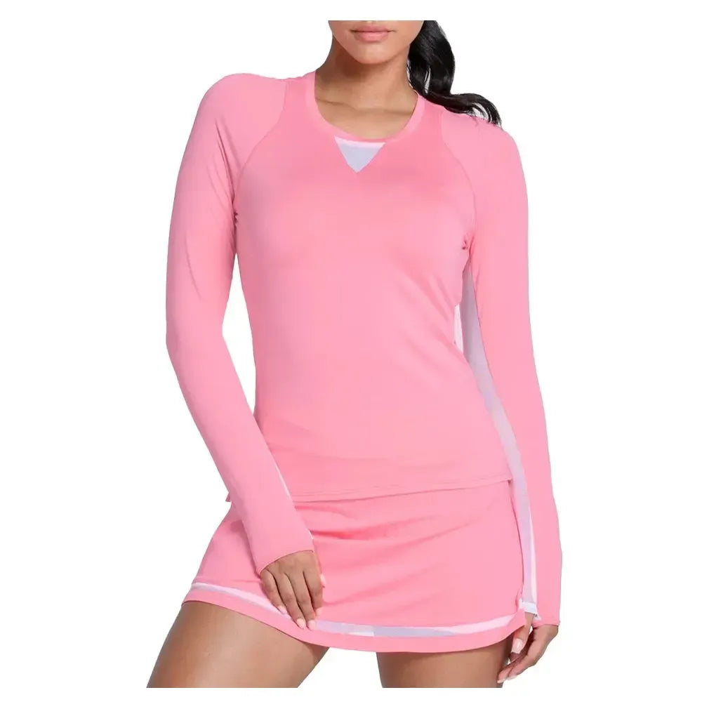 Women's LUV High Low Breezy Long Sleeve Tennis Top Flamingo-Apparel-Lucky In Love-CT977-670S25-Tennis Express