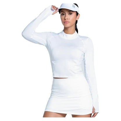 Women's LUV Mock Neck Hip Fit Long Sleeve Tennis Top White