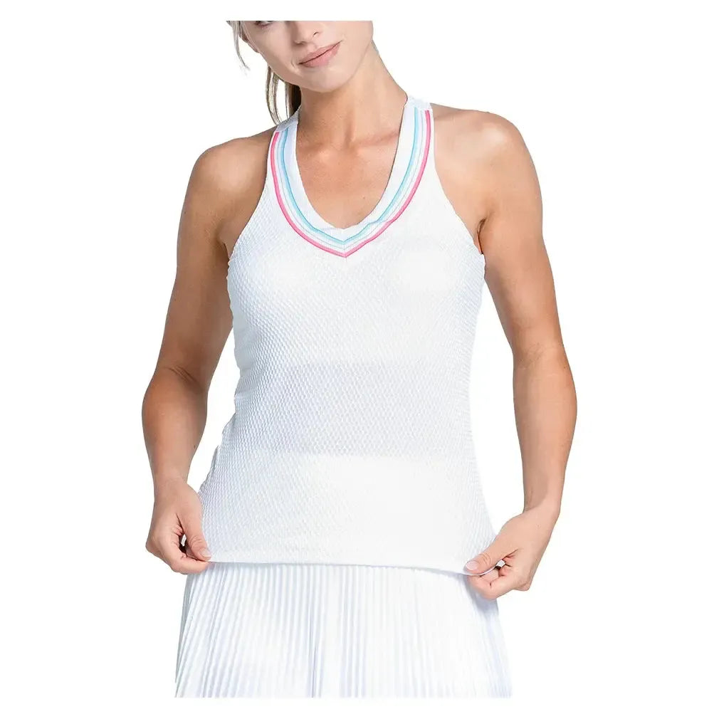 Women's Retro Revival Tennis Tank with Bra White-Apparel-Lucky In Love-CX075-85A110U25-3-Tennis Express