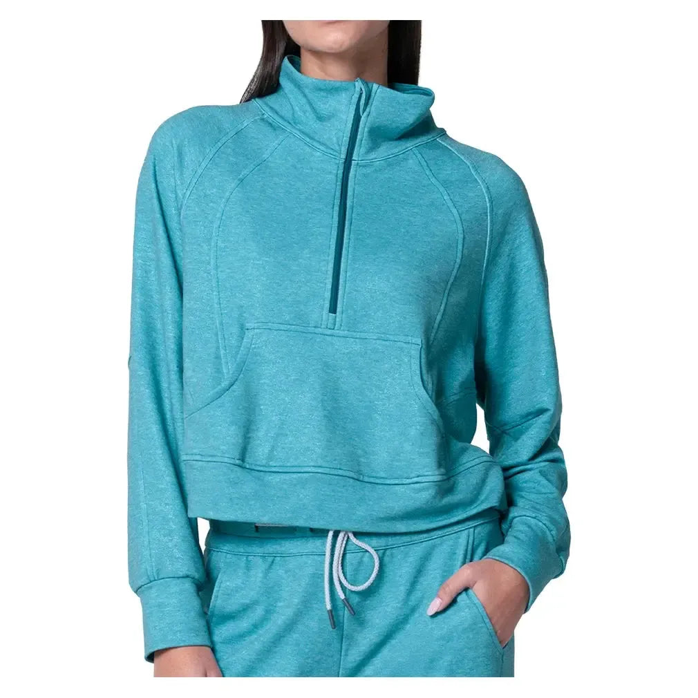 Women's 1/4 Zip Heather Long Sleeve Tennis Top-Apparel-Lucky In Love-CX079-90D301-Tennis Express