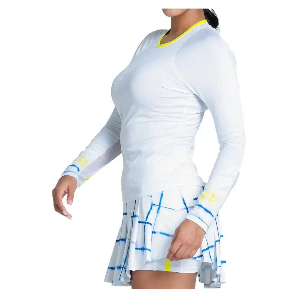 Women's Shibori Wave Long Sleeve Tennis Top White