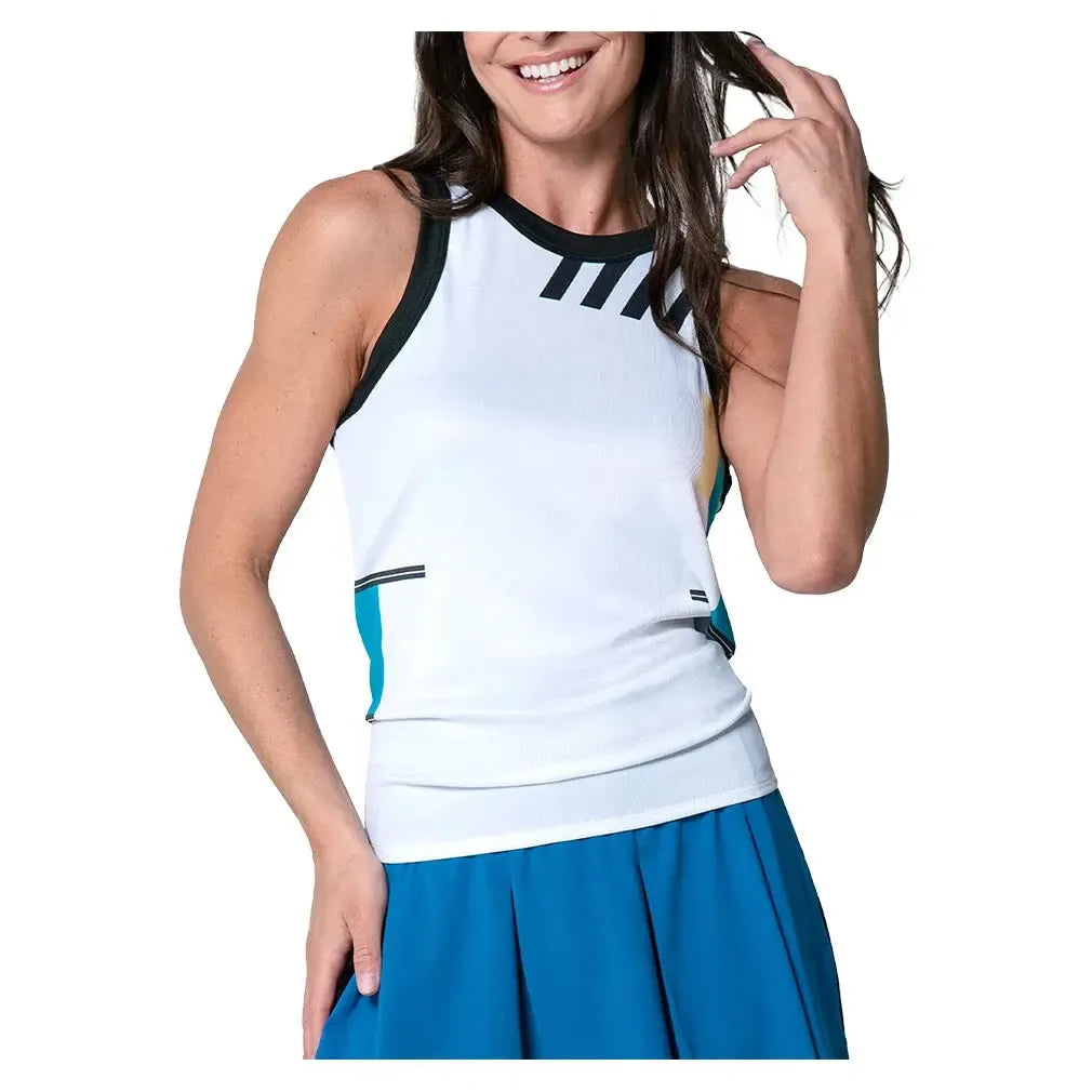 Women's Stripe It Up Tie Back Tennis Tank White-Apparel-Lucky In Love-CX128-77D110-Tennis Express