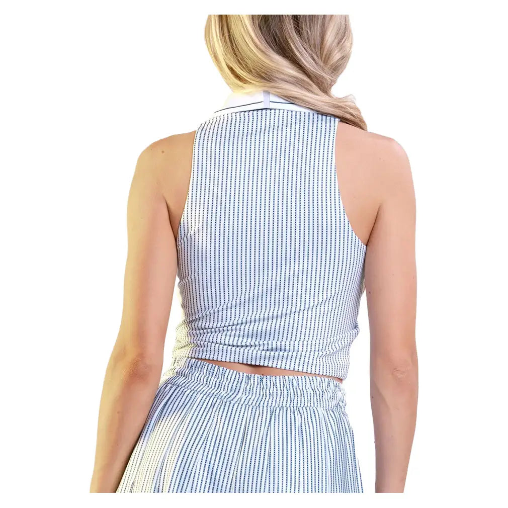 Women's Glow Set Stripes Tennis Polo Tank White and Midnight
