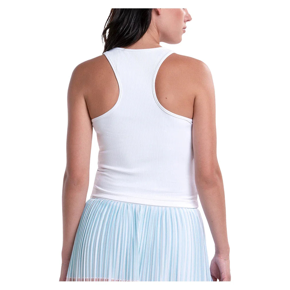 Women's Racer Rib Tennis Tank White and Wave Blue