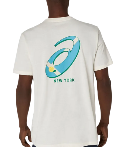 Camiseta Asics Court Graphic Cream Logo Azul 2025