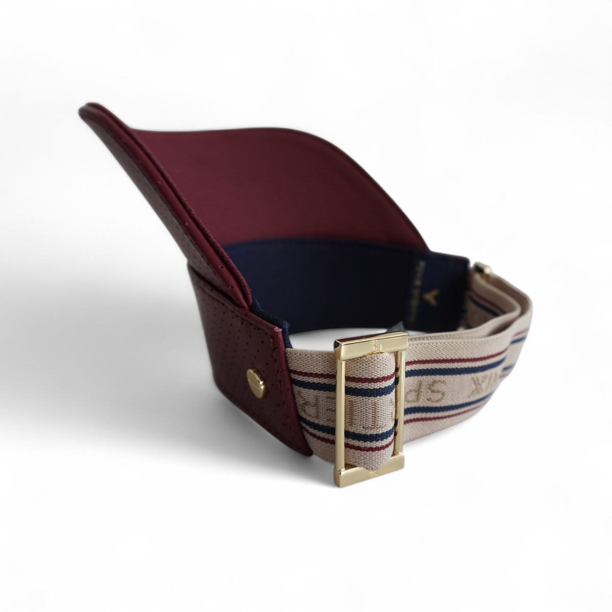 Fenix Sportier The Leather Visor - Crimson, Varsity Striped Elastic & Gold
