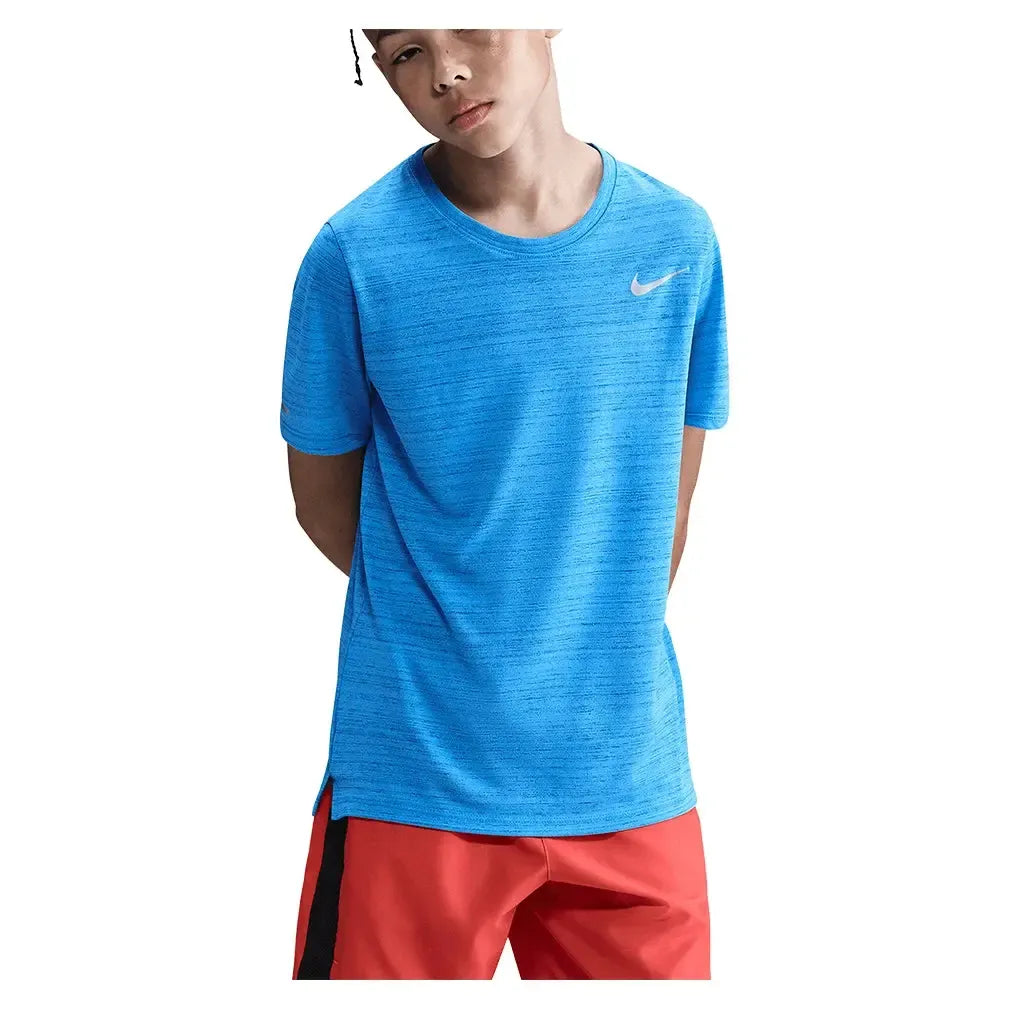 Boys' Dri-FIT Miler Short Sleeve Training Top-Apparel-Nike-DD3055-435_2-Tennis Express
