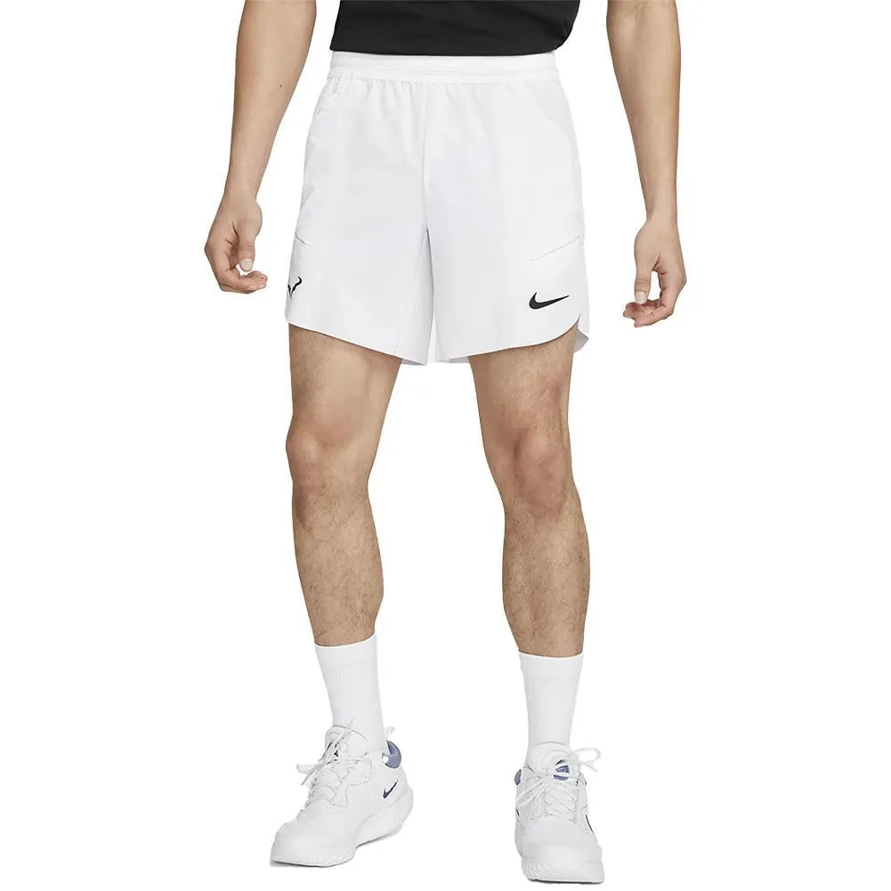 Mens Rafa 7 Inch Dri-Fit Advance Tennis Shorts White and Black-Apparel-Nike-DV2881-100B-Tennis Express