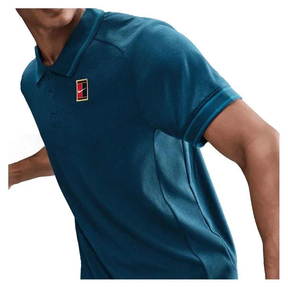 Men's Court Heritage Tennis Polo Blue Force and Green Abyss