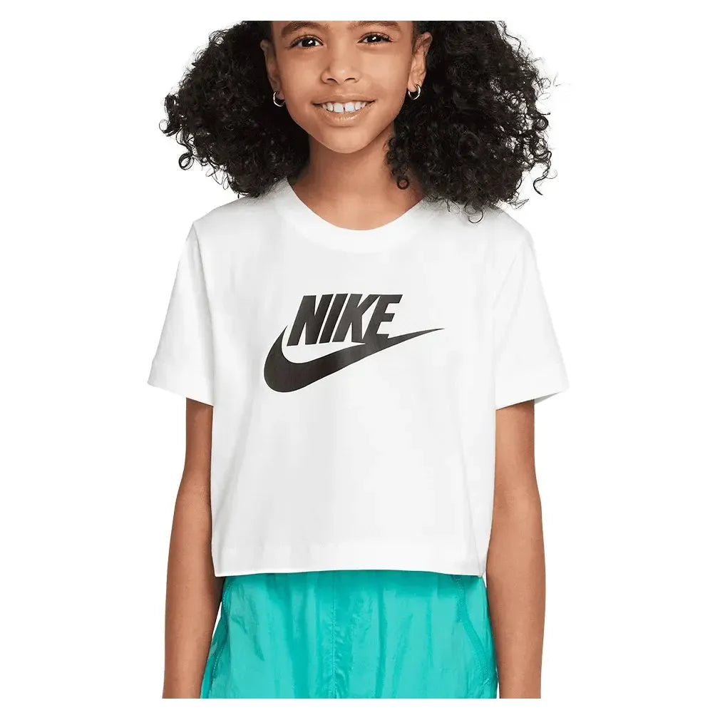 Girls' Sportswear Cropped T-Shirt White-Apparel-Nike-FZ5548-100-Tennis Express