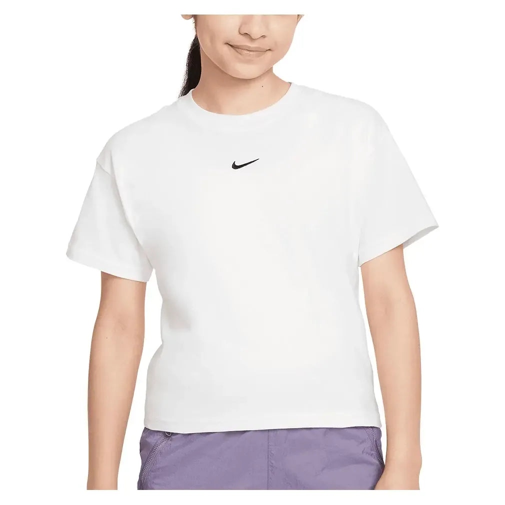Girls' Sportswear Essential T-Shirt White-Apparel-Nike-FZ5559-100B-Tennis Express