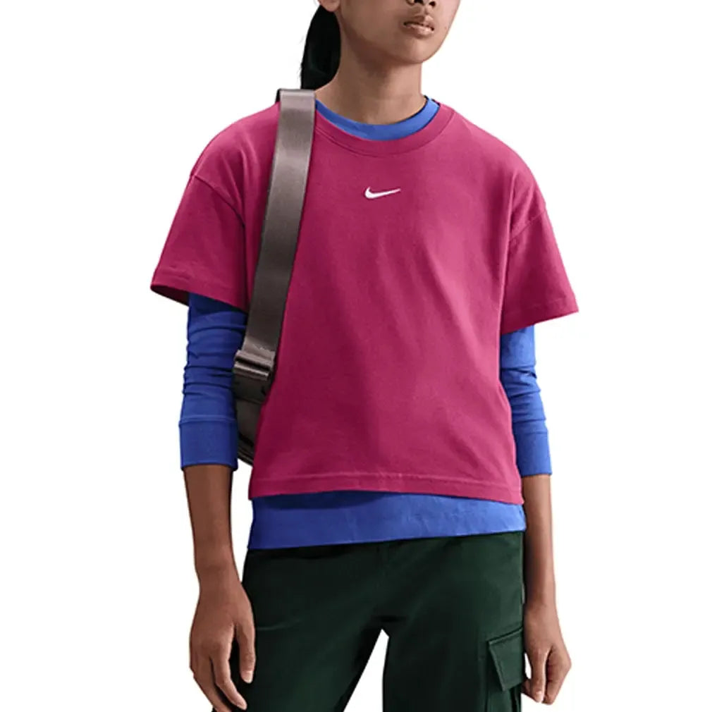 Girls' Sportswear Essential T-Shirt Sweet Beet-Apparel-Nike-FZ5559-634B-3-Tennis Express