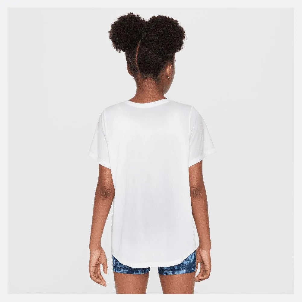 Girls' One Dri-Fit Short Sleeve Tennis Top White and Black
