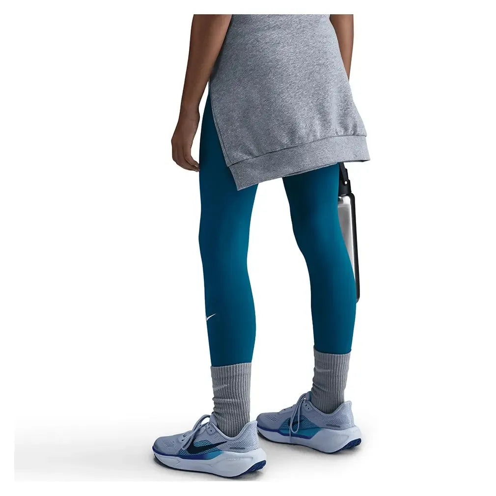 Girls' One Dri-FIT High-Waisted Training Leggings Green Abyss and White