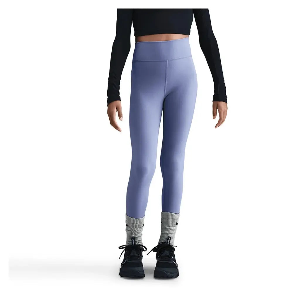 Girls' One Dri-FIT High-Waisted Training Leggings World Indigo and White-Apparel-Nike-FZ5605-499B-Tennis Express