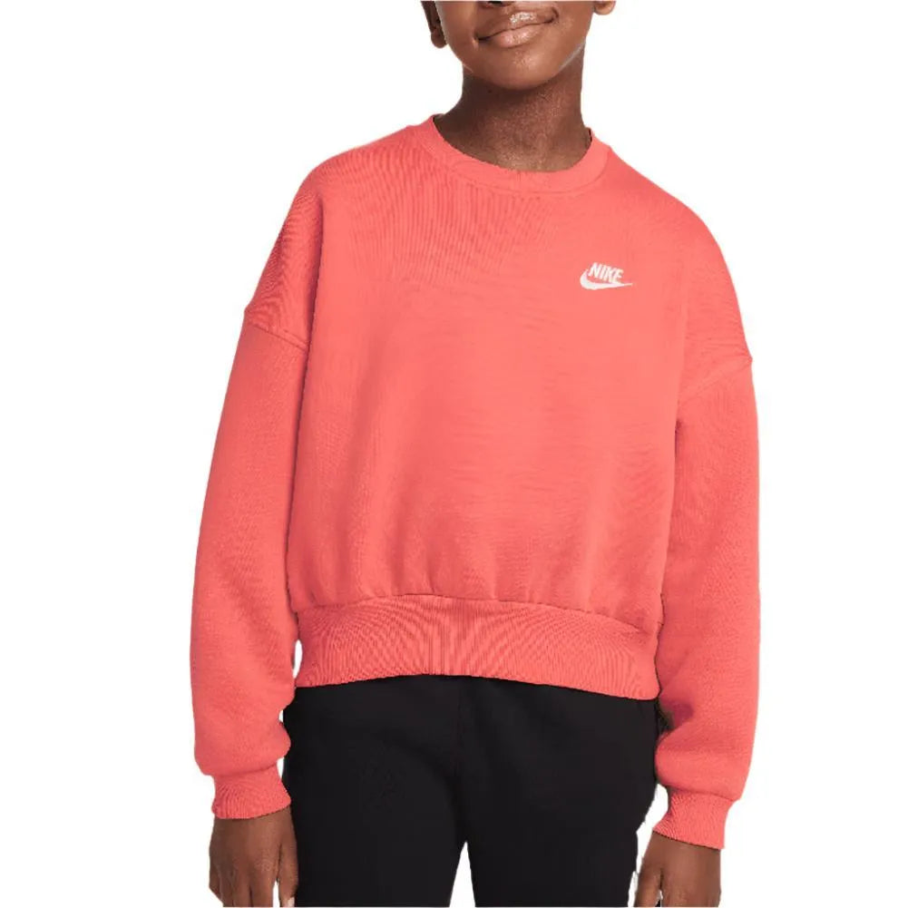 Girls' Sportswear Club Fleece Crew Neck Sweatshirt-Apparel-Nike-FZ9244-814-Tennis Express