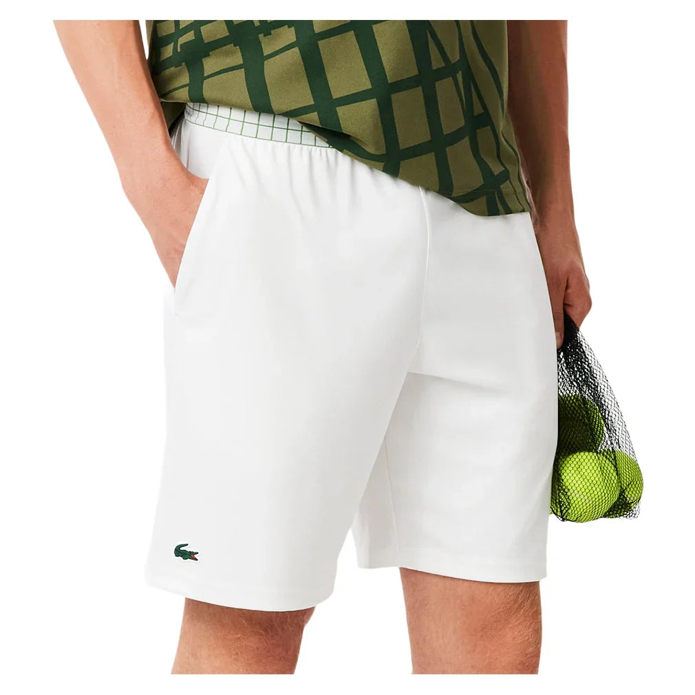 Men's Players Team Leader On Court Players Mesh 8 Inch Tennis Short White-Apparel-Lacoste-GH4775-001H25-669552Tennis Express