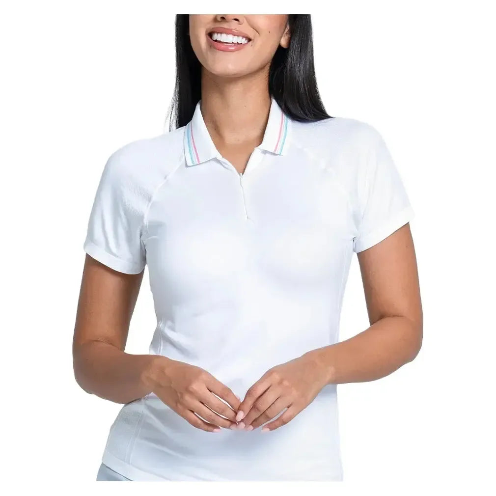 Women's Seamless Textured Short Sleeve Tennis Polo White-Apparel-Lucky In Love-GT261-98A110U25-Tennis Express